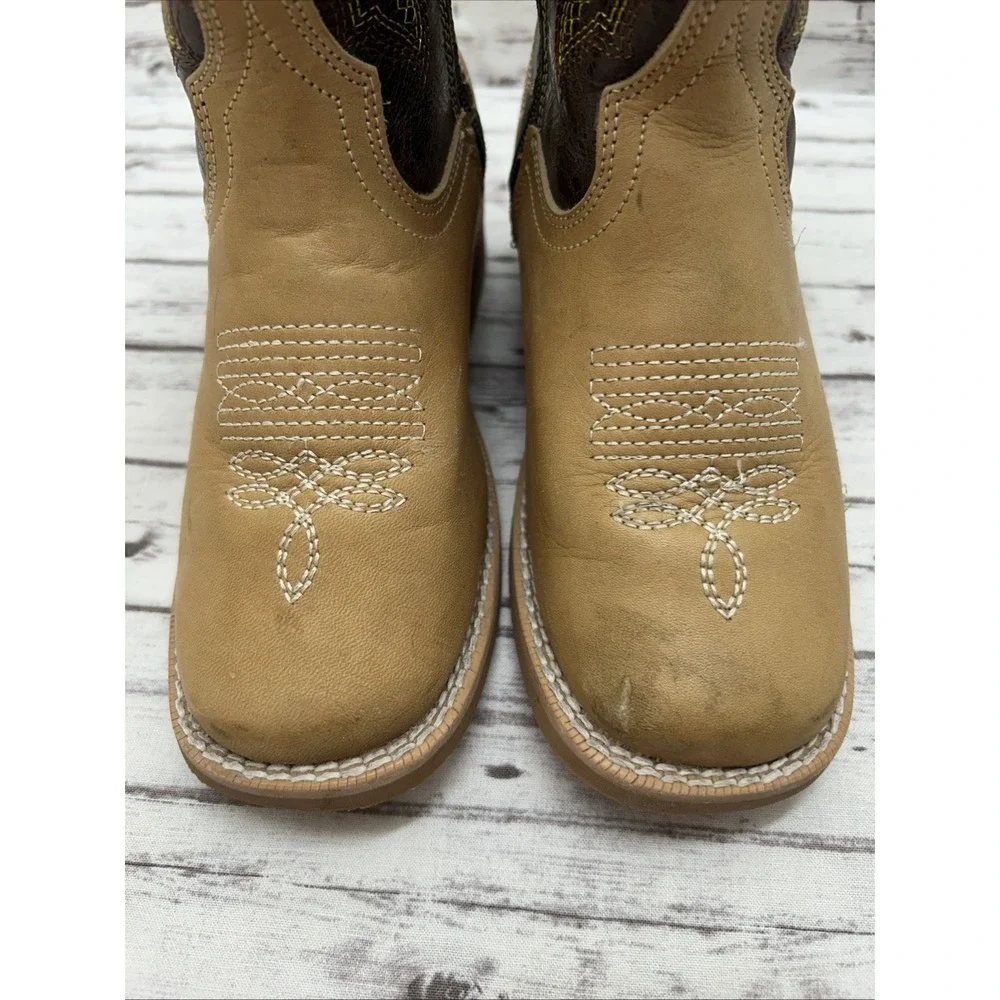 Agavero Rodeo Boots Girls Size 1 Leather Brown Embroidered Pattern